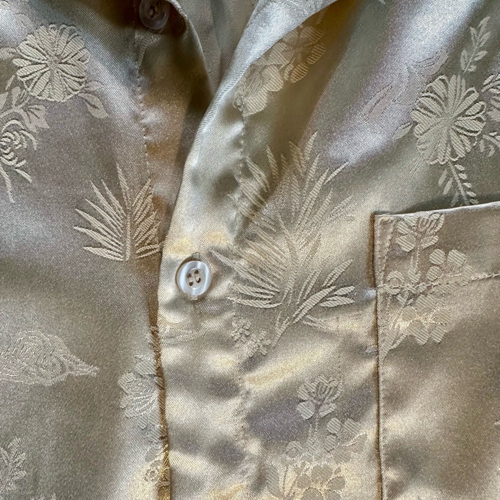 Satin Shirt Floral Button Down Men’s Small Cream Jacquard Wedding Party COOFANDY - Picture 4 of 8